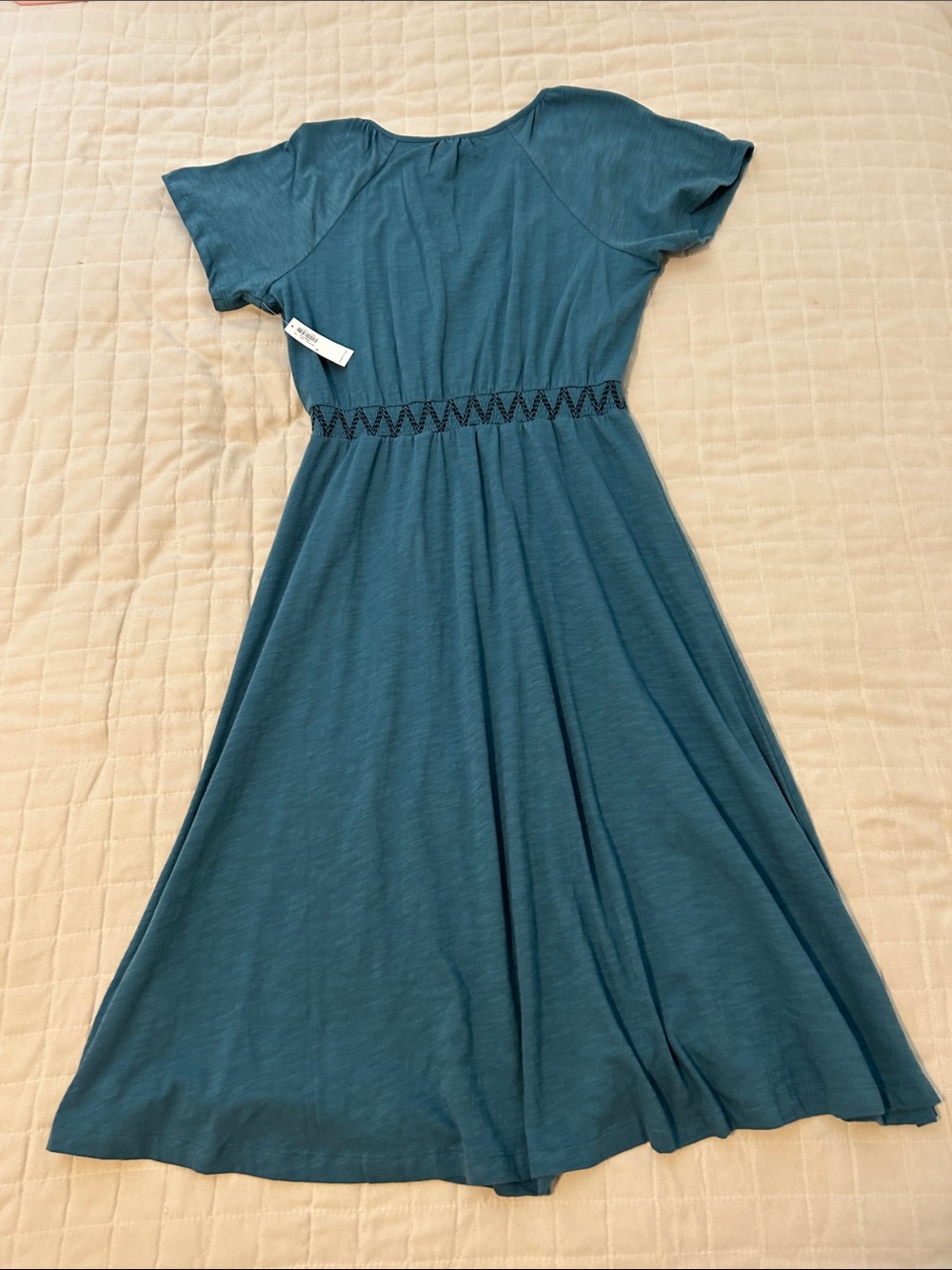 Old Navy Teal Boho Midi Dress Tassel Ties Smocked Waist S - Picture 5 of 5